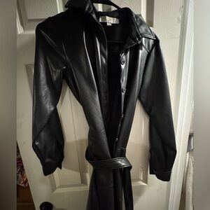 Black Faux Leather Trench Coat
